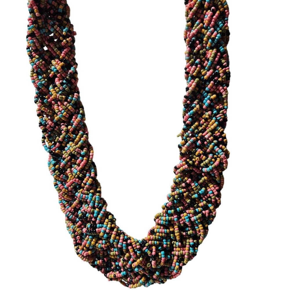 Retro Chunky Beaded Twisted Necklace Multicolor Seed Beads Fashion Jewelry Women